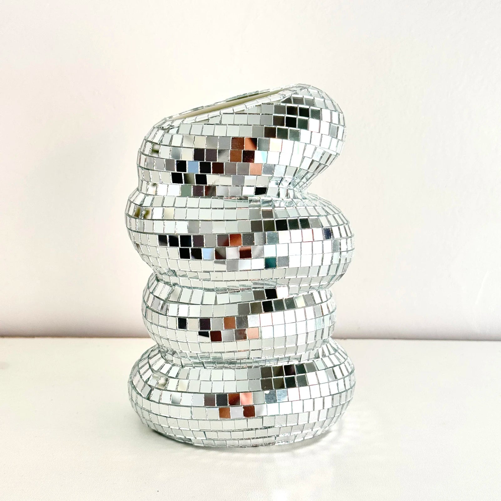 Handmade Disco Mirror Vase – Modern Tile Flower Holder for Funky Home & Aesthetic Room Decor