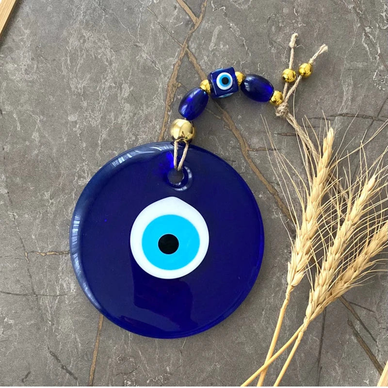 Blue Evil Eye Wall Hanging – Glass Nazar Boncuk Home Decor, Bohemian Greek Art