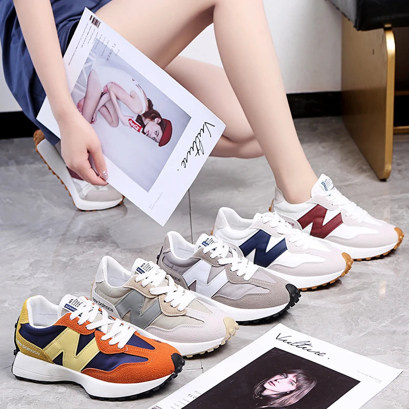 Women’s Casual Sneakers – Autumn Fashion Breathable Lace-Up Sports Shoes, Platform Walking Shoes