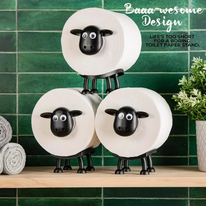 Funny Sheep Toilet Paper Holder – 3D Printed Black Free-Standing Bathroom Roll Stand, Cute & Humorous Home Decor (1/3PCS)