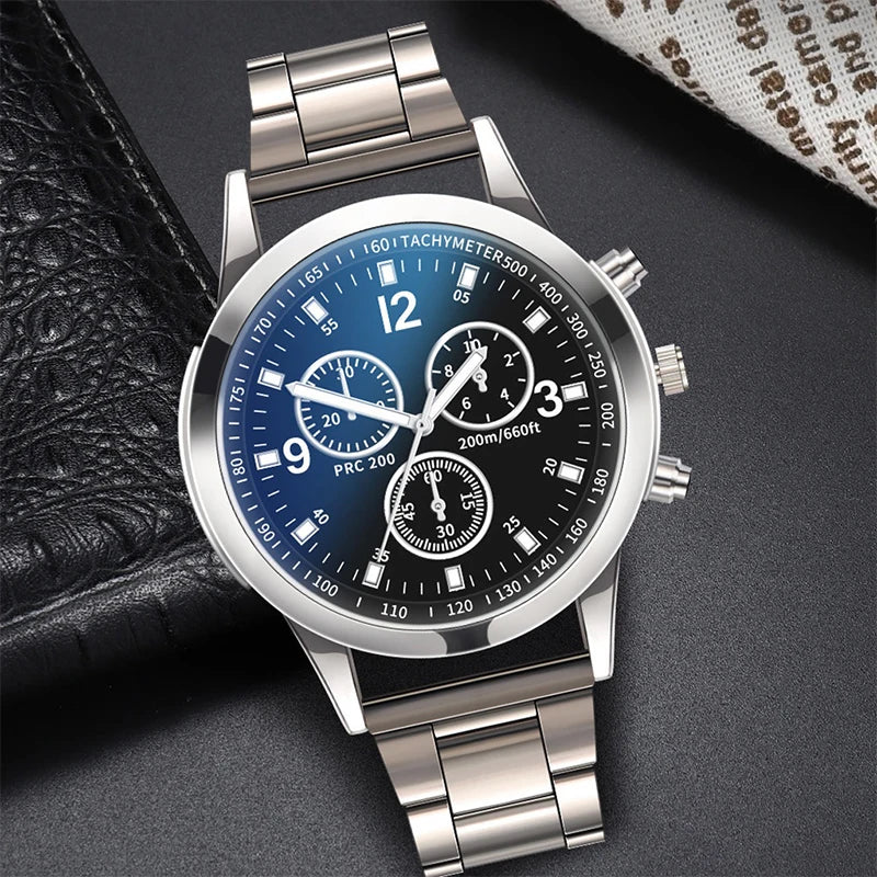 1/2PCS Men’s Stainless Steel Quartz Watch – Fashionable Wristwatch & Bracelet Set