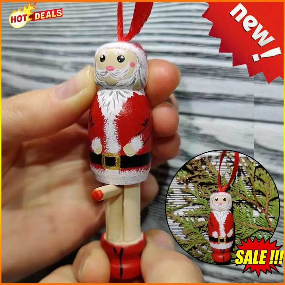 Christmas Wood Novel Holiday Hanging Party Decors Funny Santa Ornament Christmas Tree Decoration