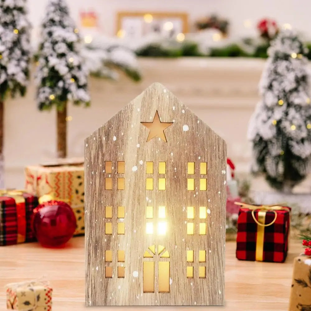 Christmas Wooden House Decor Creative House Shape Light Up Hanging Ornament Christmas Party Supplies Indoor Home Decoration