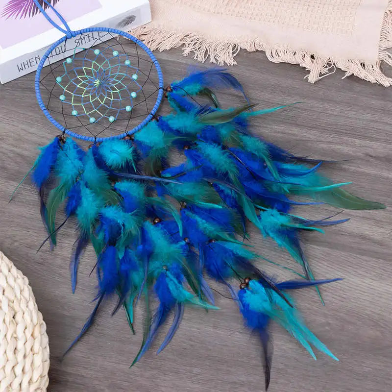 Blue Dreamcatcher Wall Hanging – Feather Home Decor for Bedroom & Living Room