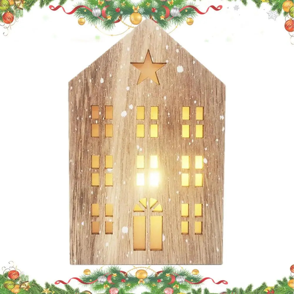Christmas Wooden House Decor Creative House Shape Light Up Hanging Ornament Christmas Party Supplies Indoor Home Decoration