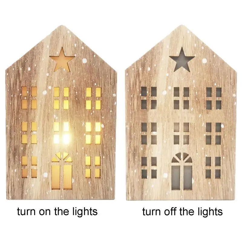 LED Christmas Wooden House Decoration | Light-Up Wooden House Ornament | Christmas Home Décor | Indoor Party Decoration