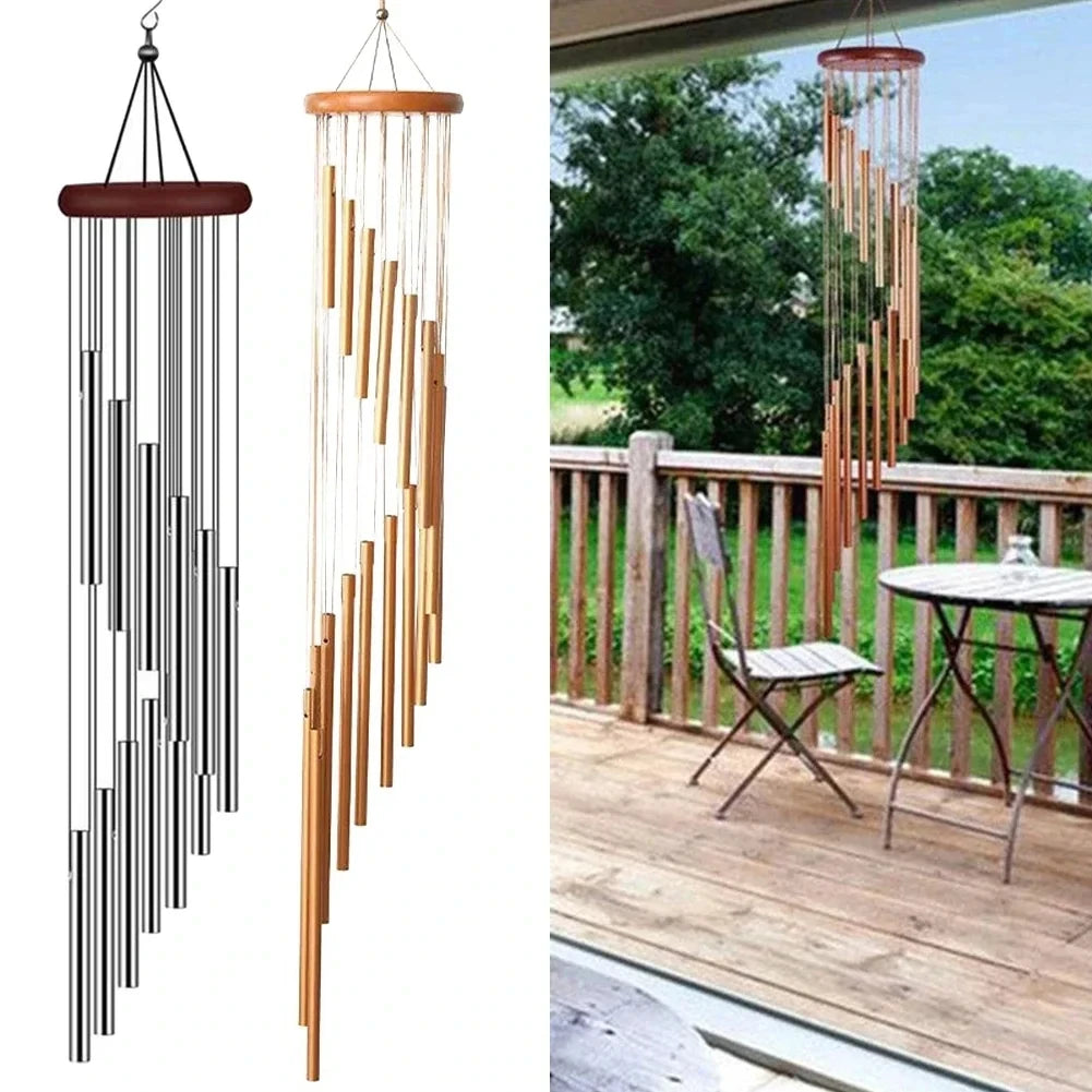 1Piece 12-Tube Aluminum Alloy Wind Chimes Set with Hook Gold/Silver Bells Outdoor Home Wedding Party Memorial Decoration Gifts