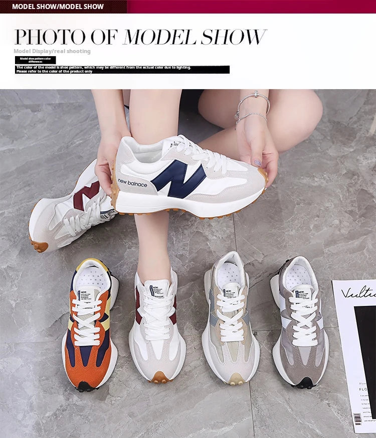 Women’s Casual Sneakers – Autumn Fashion Breathable Lace-Up Sports Shoes, Platform Walking Shoes
