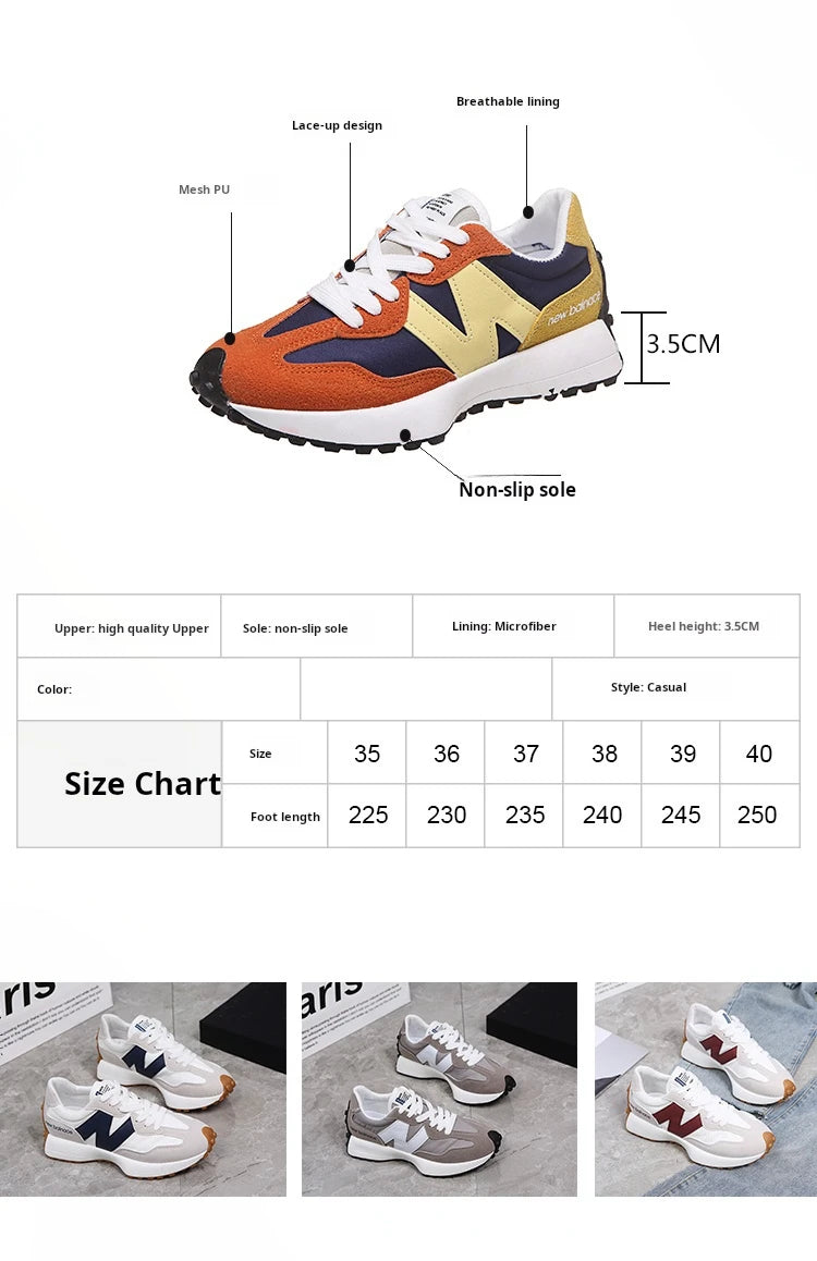 Women’s Casual Sneakers – Autumn Fashion Breathable Lace-Up Sports Shoes, Platform Walking Shoes