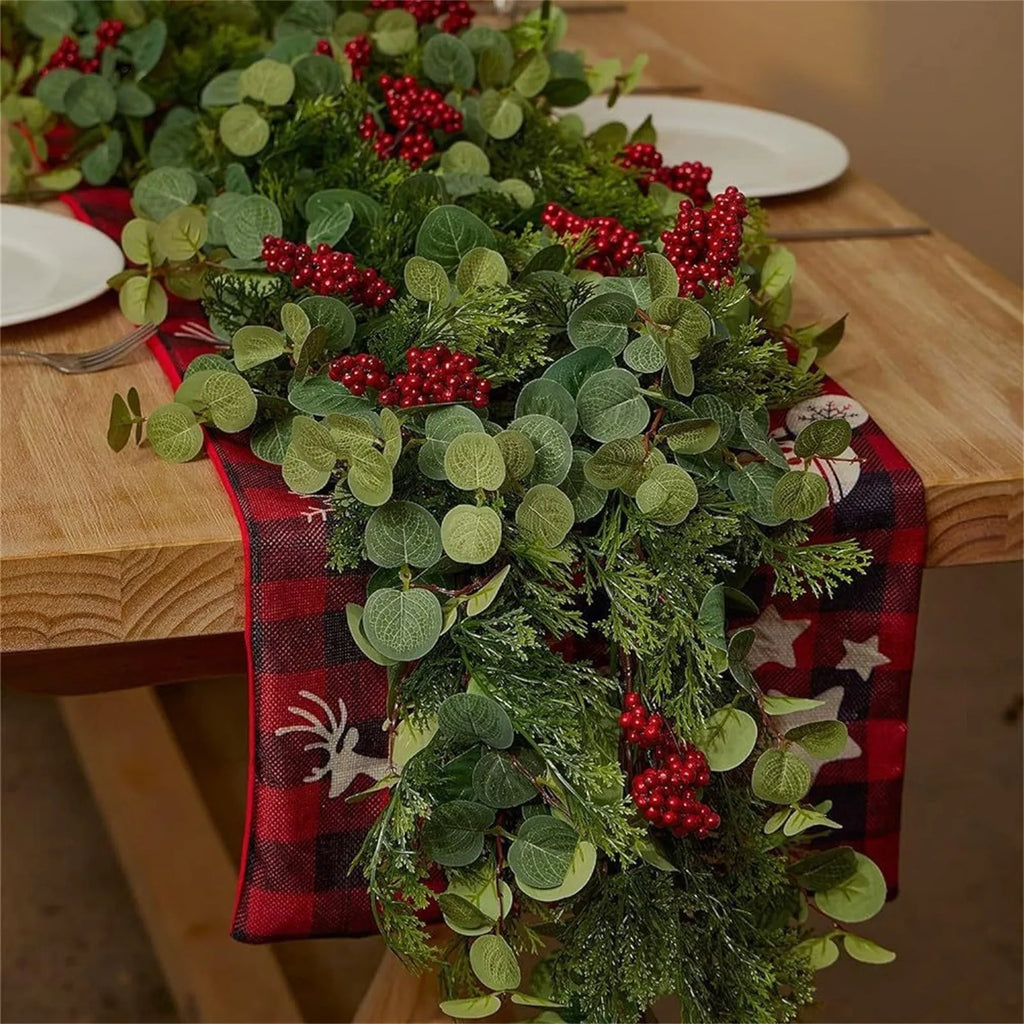 Christmas decoration 6.3ft Xmas Garland Artificial Berries Garland Holiday Xmas cabinet, table Artificial leaf decor wreath