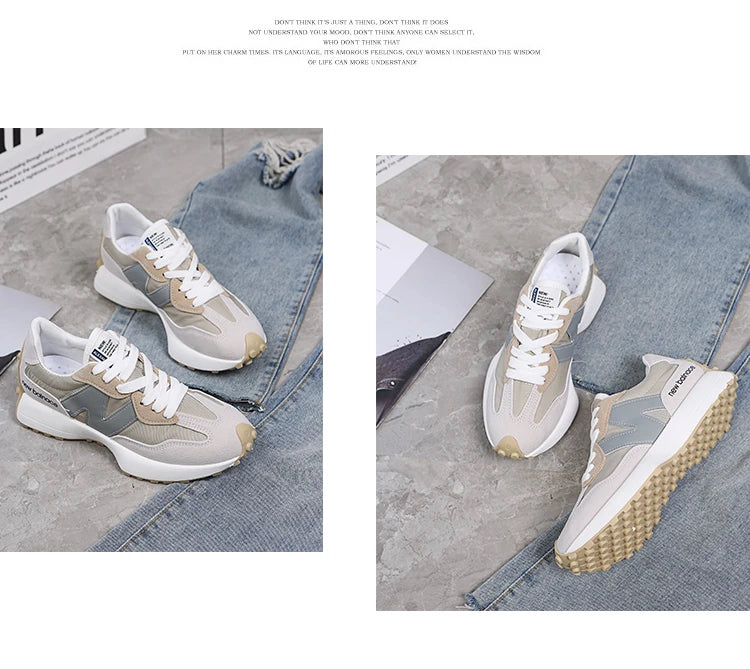 Women’s Casual Sneakers – Autumn Fashion Breathable Lace-Up Sports Shoes, Platform Walking Shoes