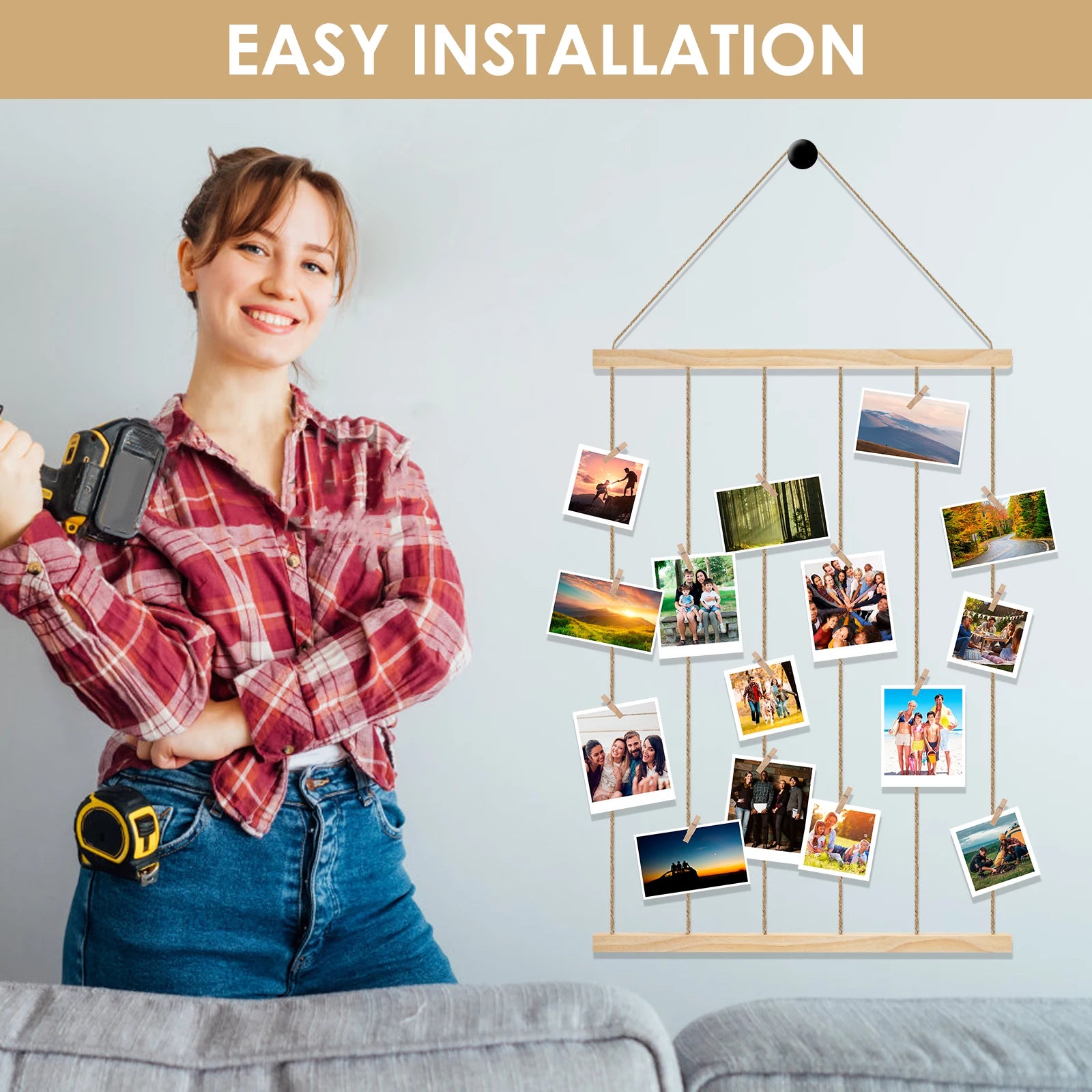 Photo Display Wall Hanging Decor Boho Home Decoration Cotton Rope Beads Macrame Tapestry for Wall Hanging Room Romance Decor