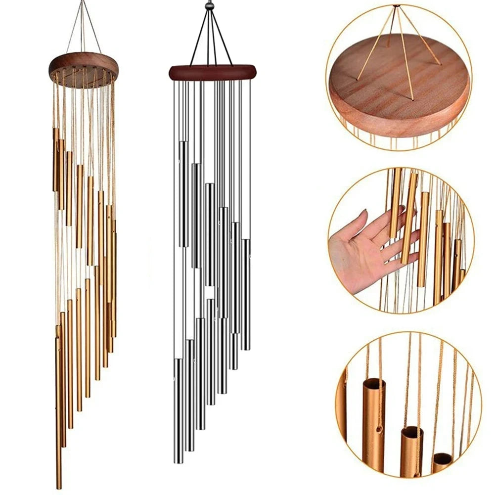 1Piece 12-Tube Aluminum Alloy Wind Chimes Set with Hook Gold/Silver Bells Outdoor Home Wedding Party Memorial Decoration Gifts