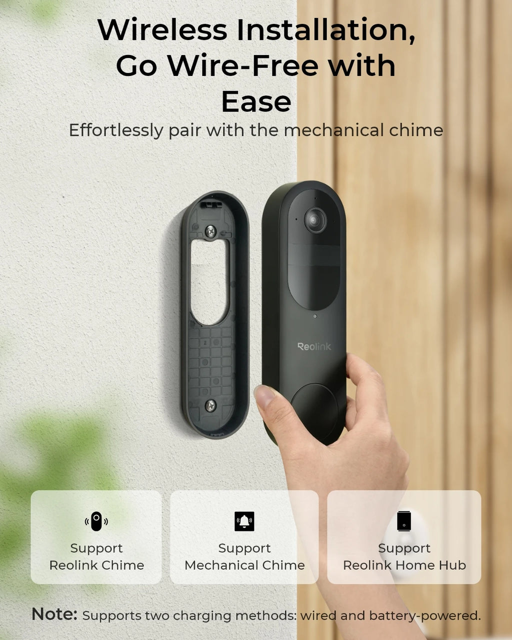 Reolink 2K Battery Doorbell WiFi Outdoor Wireless Doorbell, Battery/Wired Power, Storage Encryption via Home Hub, Without Chime