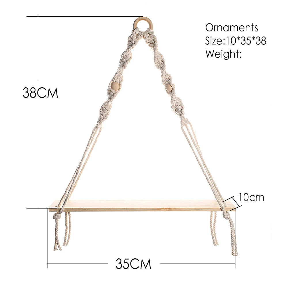 Boho Wooden Wall Hanging Shelves – Macrame Floating Plant Shelf & Rustic Wall Decor for Bedroom, Living Room & Office