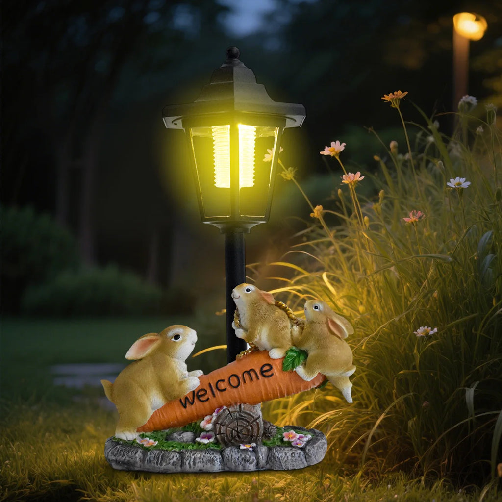 Christmas Decorative Light Carrot Rabbits Resin Light Statue Solar Outdoor Light Statue Festival Gifts Yard Garden Decorations