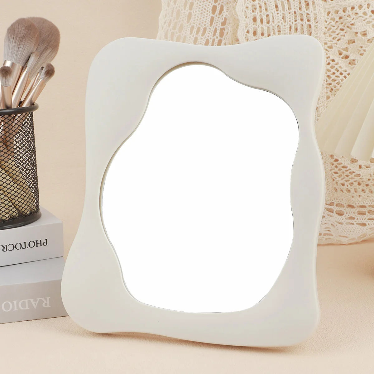 Tabletop Makeup Mirror – Decorative Bedroom & Desk Accent for Home Aesthetic Room Decor
