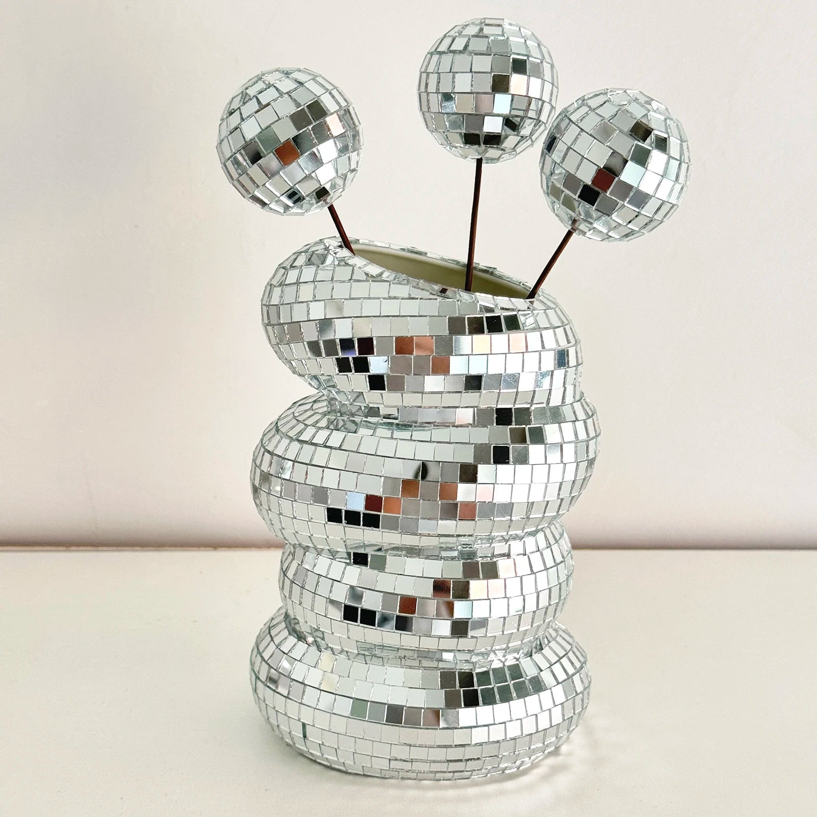 Disco Mirror Tile Vase – Handmade Modern Flower Vase for Funky Home & Aesthetic Room Decor