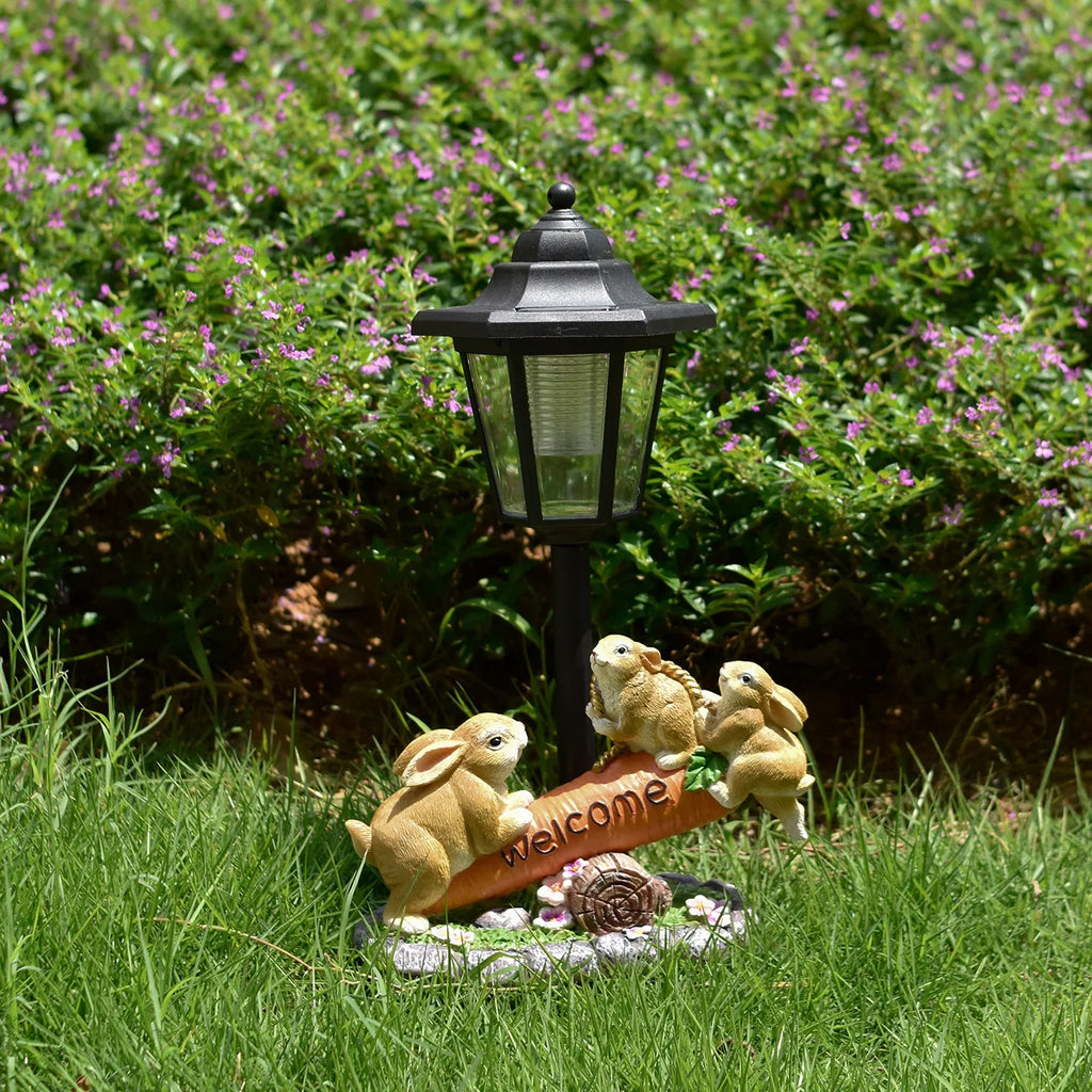 Christmas Decorative Light Carrot Rabbits Resin Light Statue Solar Outdoor Light Statue Festival Gifts Yard Garden Decorations