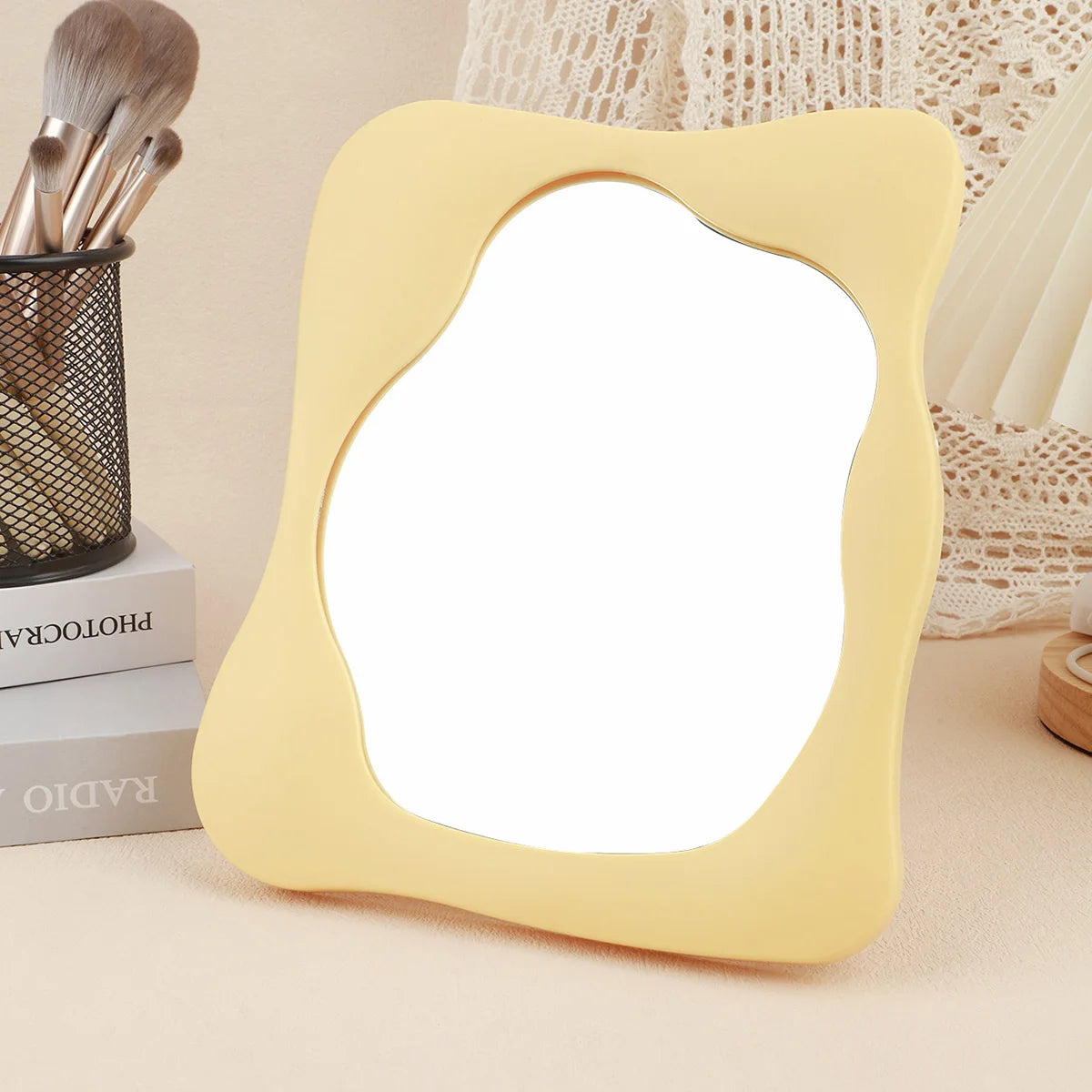 Tabletop Makeup Mirror – Decorative Bedroom & Desk Accent for Home Aesthetic Room Decor