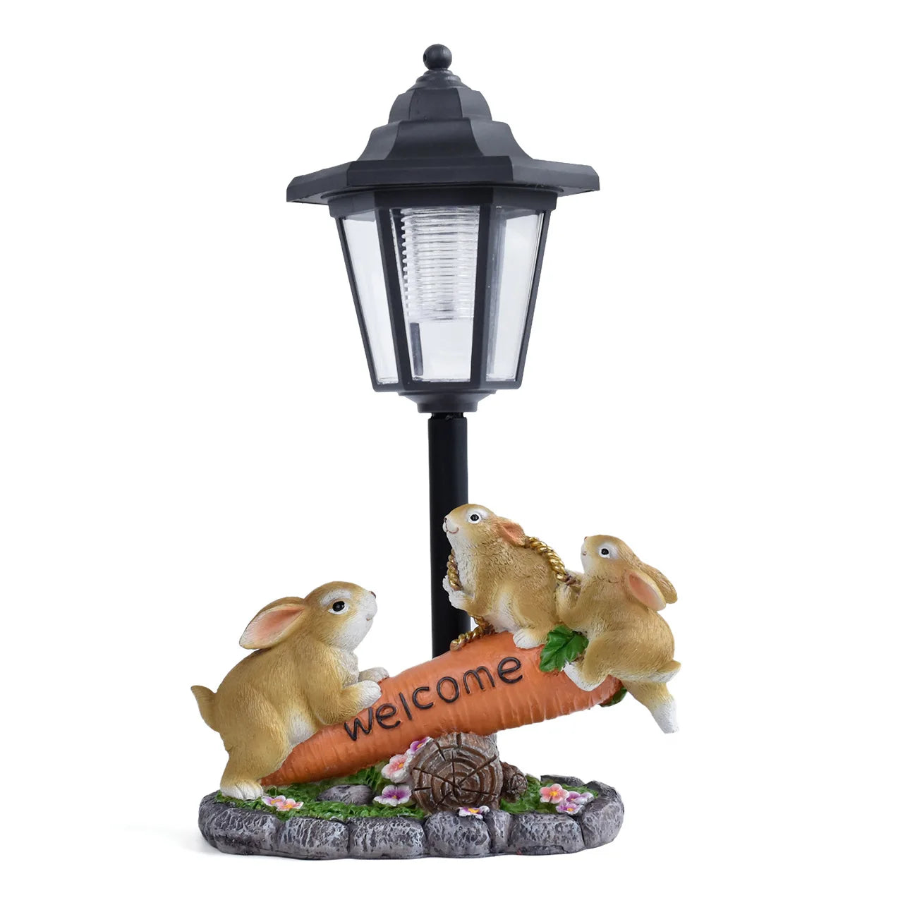 Christmas Decorative Light Carrot Rabbits Resin Light Statue Solar Outdoor Light Statue Festival Gifts Yard Garden Decorations