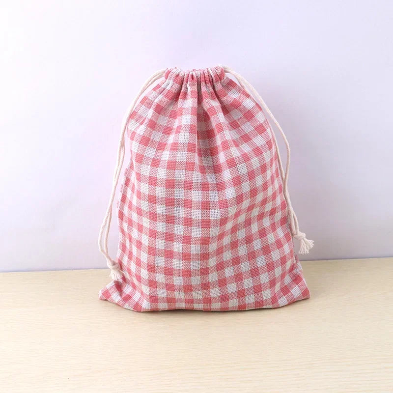 Cotton Linen Fabric Pouch Drawstring Bag Cute Animal Plant Print Kids Travel Cloth Shoes Storage Bag Makeup Case Xmas Gift Bag