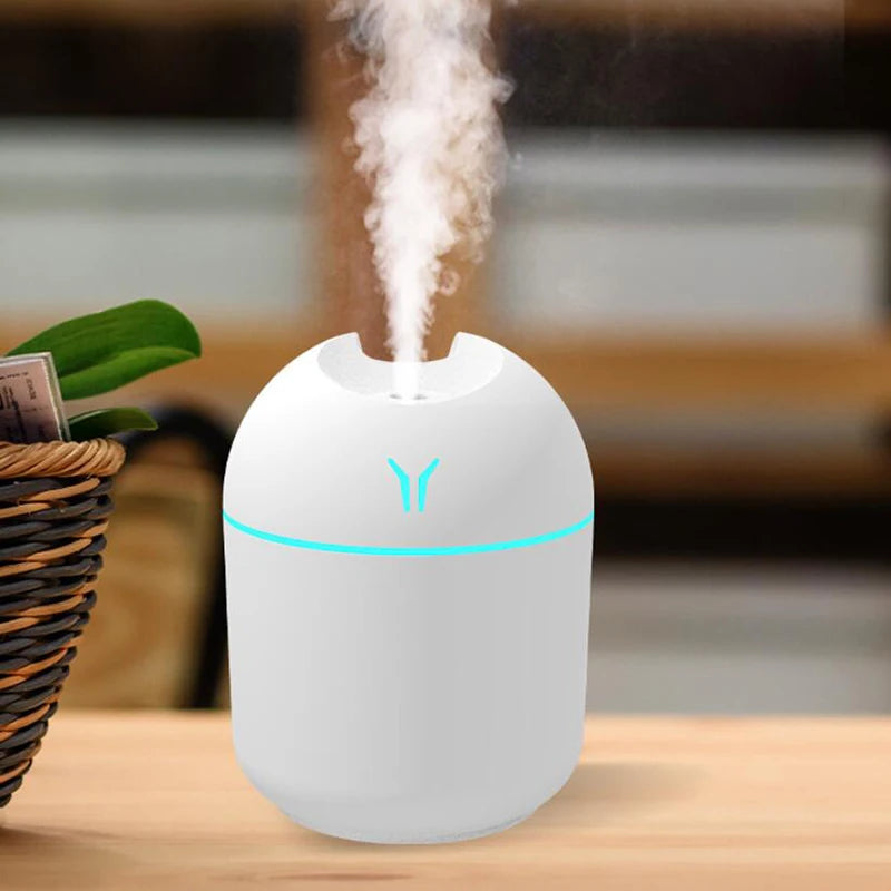 250ML USB Mini Humidifier – Ultrasonic Essential Oil Diffuser with LED Light for Home & Car, Quiet Mist Maker