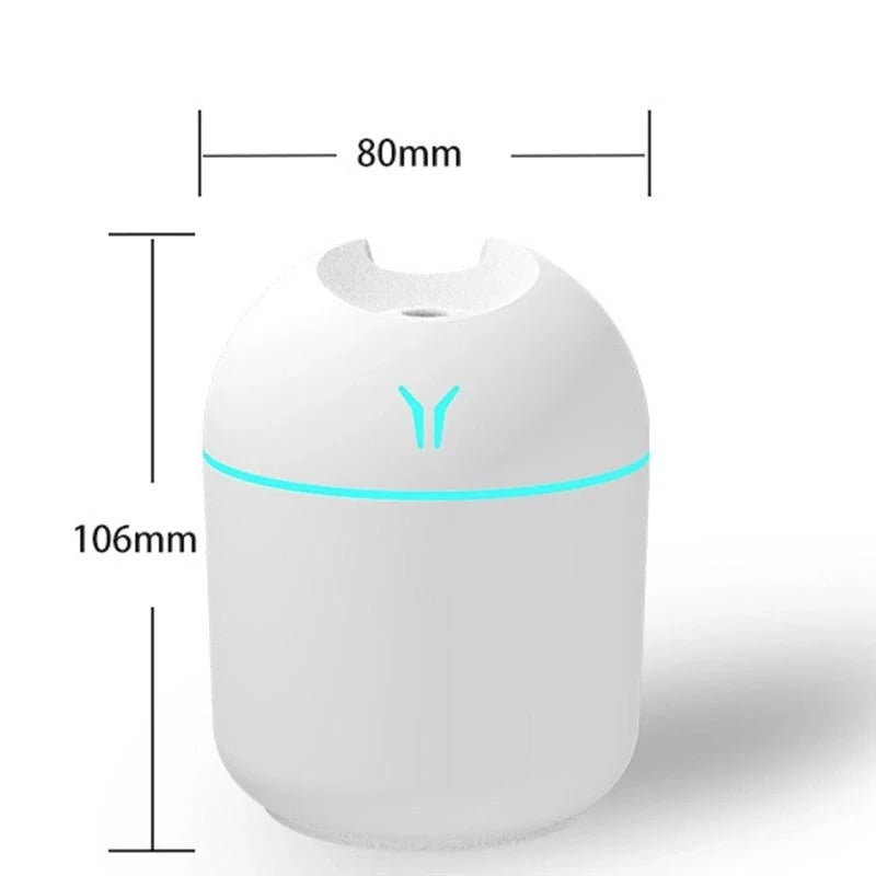 250ML USB Mini Humidifier – Ultrasonic Essential Oil Diffuser with LED Light for Home & Car, Quiet Mist Maker