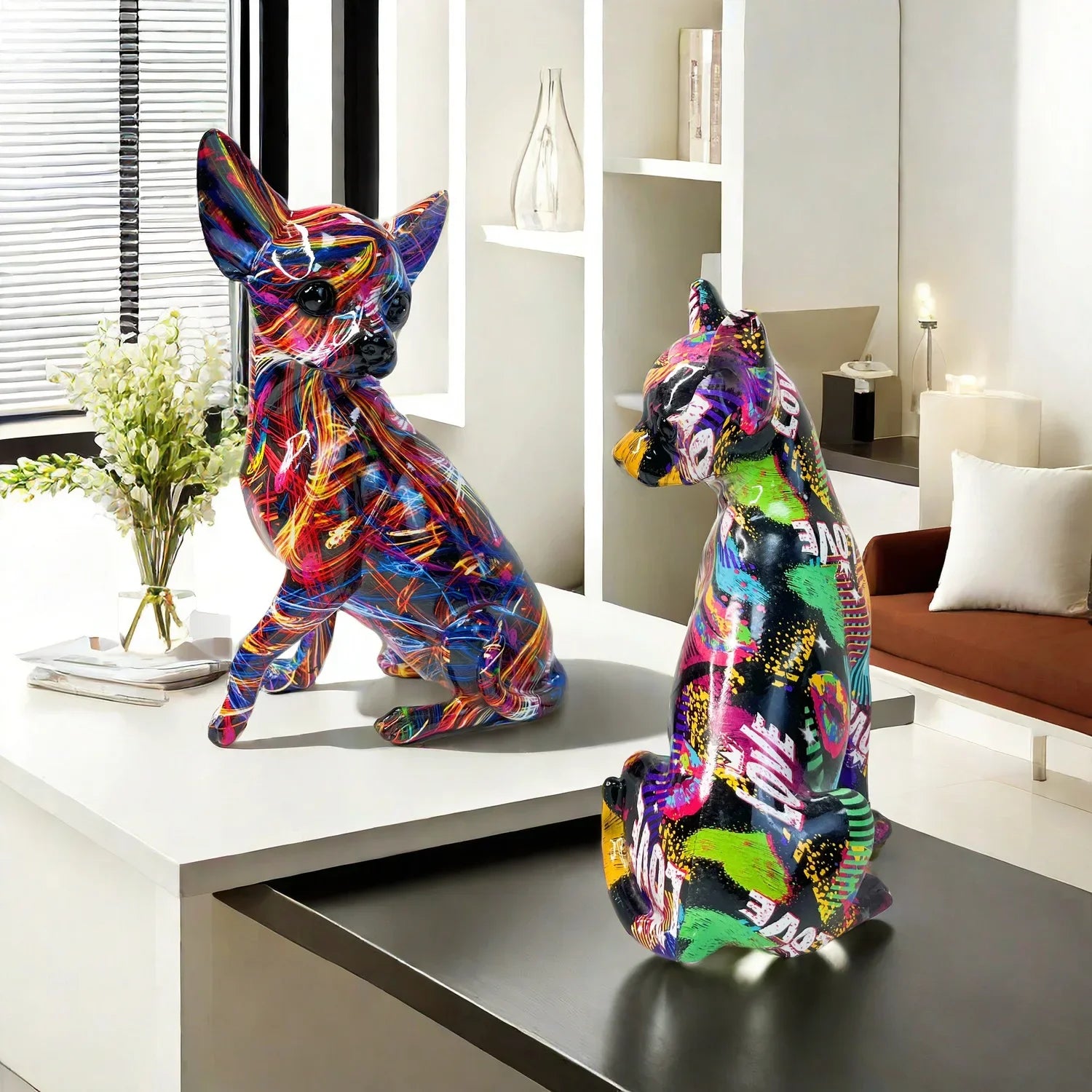 Colorful Home Decorations Living Room Entrance Dog Ornaments Desktop Resin Crafts Home Decoration Accessories Home Decor
