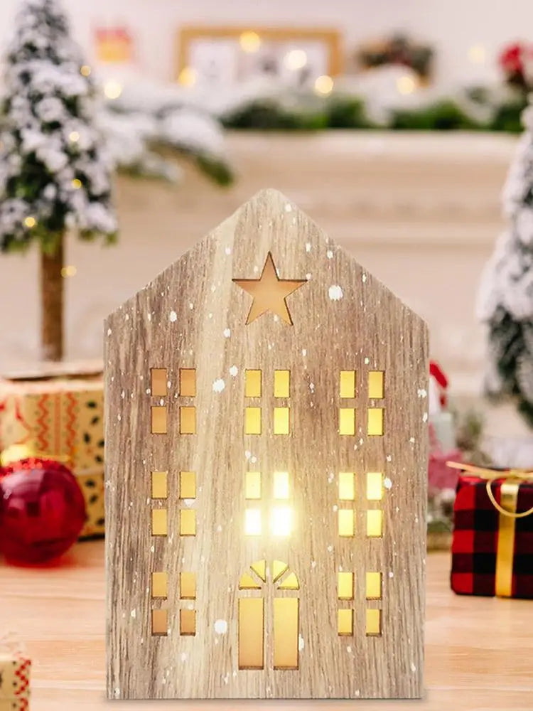 Christmas Wooden House Decor Creative House Shape Light Up Hanging Ornament Christmas Party Supplies Indoor Home Decoration