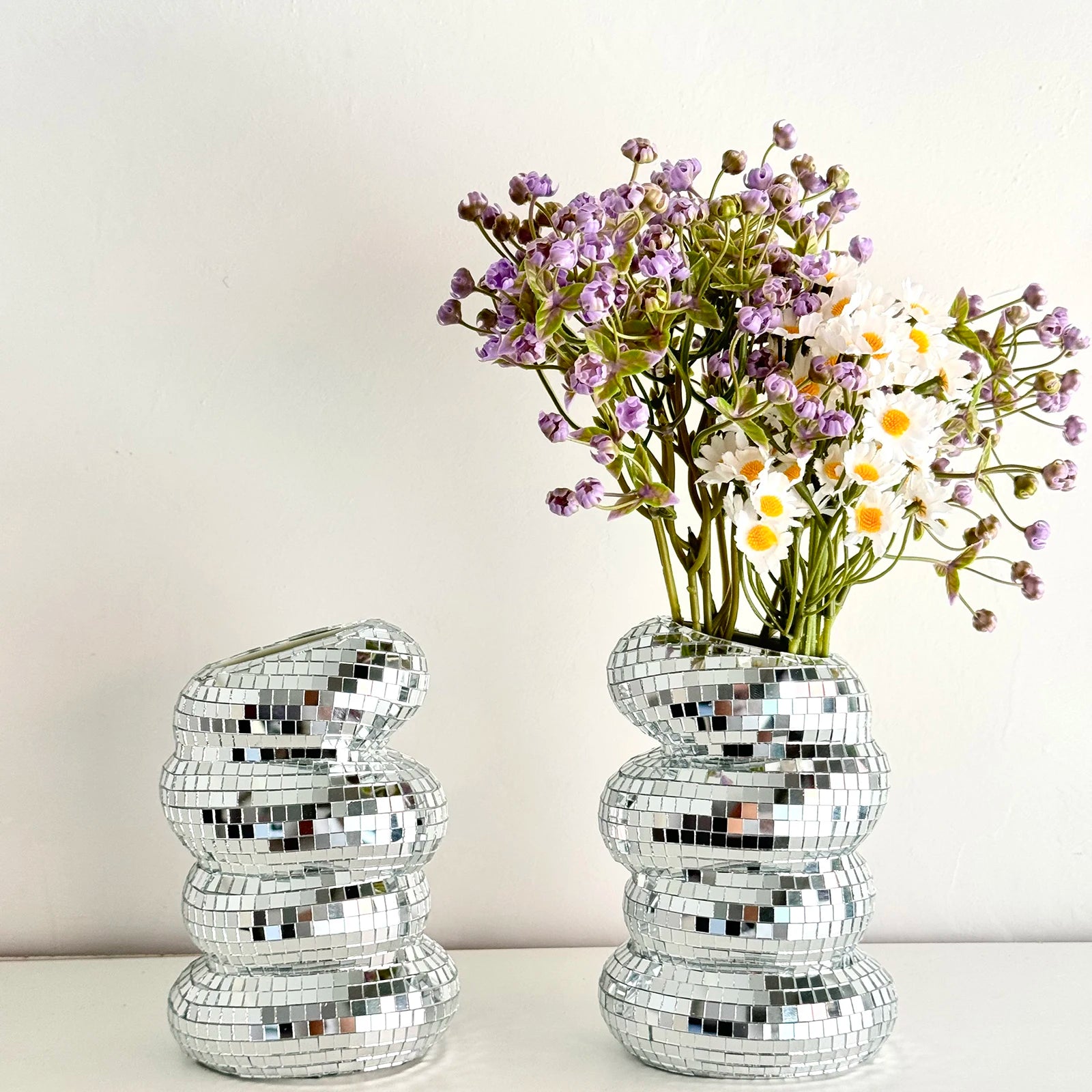 Disco Mirror Tile Vase – Handmade Modern Flower Vase for Funky Home & Aesthetic Room Decor