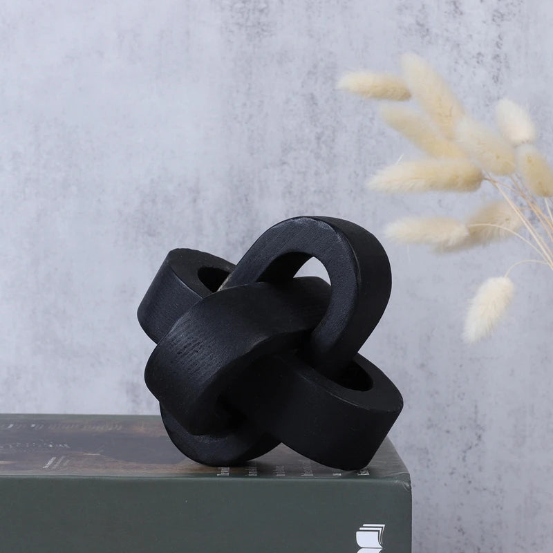 Hand-Carved Wooden Knot Decor – Boho 3-Link Wood Sculpture for Farmhouse, Office & Rustic Home Styling