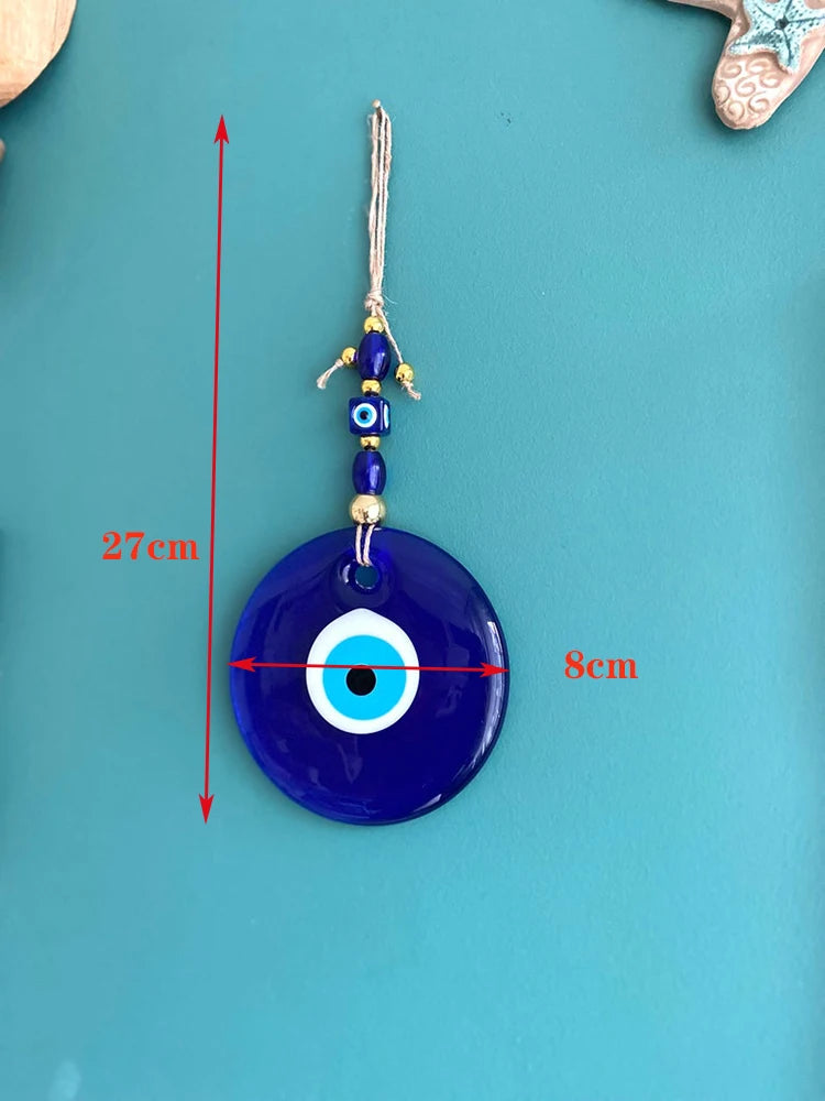 Blue Evil Eye Wall Hanging – Glass Nazar Boncuk Home Decor, Bohemian Greek Art