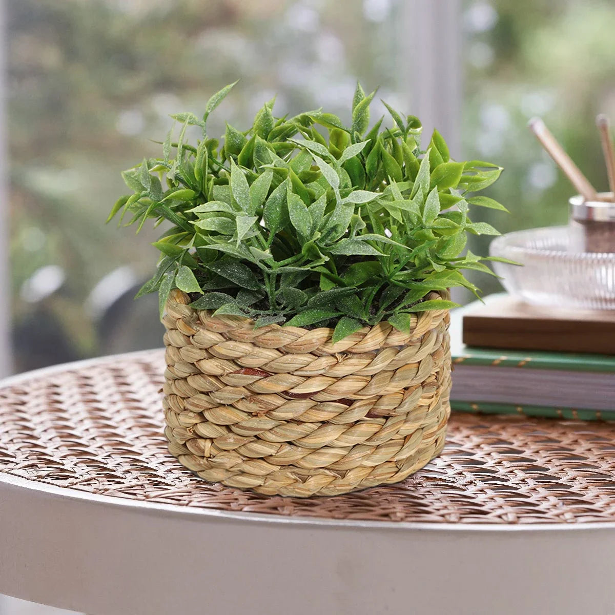 3pcs Green Artificial Plants Grass Woven Small Potted Plants Home Decoration home decor  home decoration  plants