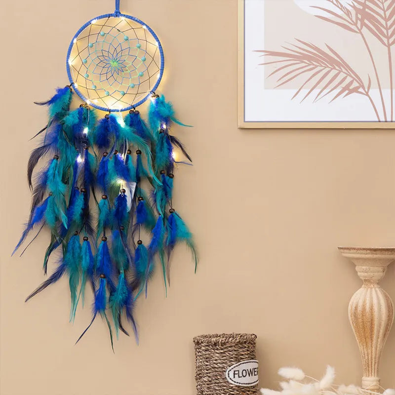 Blue Dreamcatcher Wall Hanging – Feather Home Decor for Bedroom & Living Room