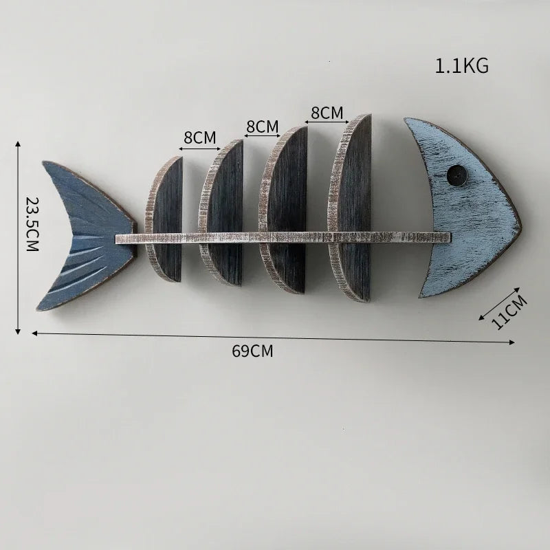 Mediterranean 3D Wooden Fishbone Wall Shelf – Retro Fish-Shaped Organizer & Decorative Wall Art for Living Rooms