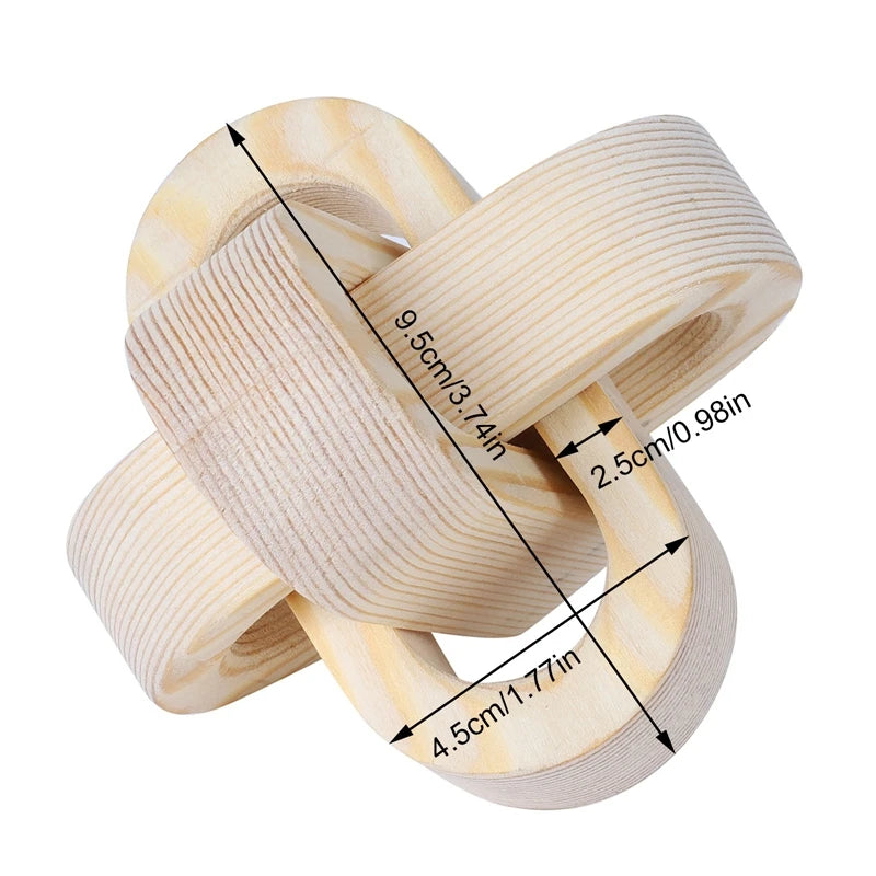 Hand-Carved Wooden Knot Decor – Boho 3-Link Wood Sculpture for Farmhouse, Office & Rustic Home Styling
