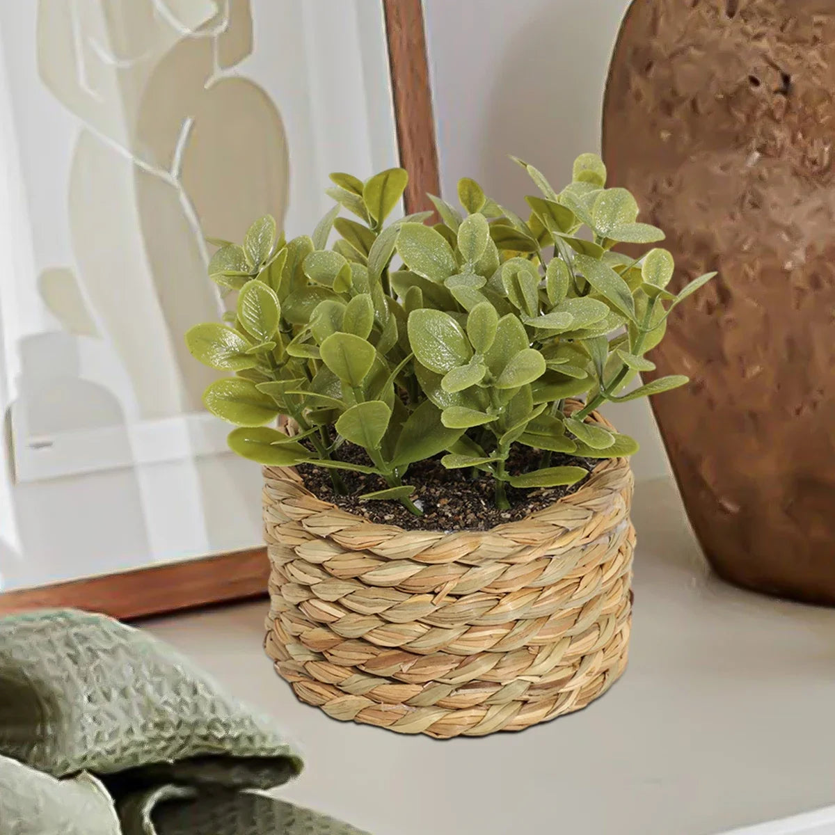 3pcs Green Artificial Plants Grass Woven Small Potted Plants Home Decoration home decor  home decoration  plants