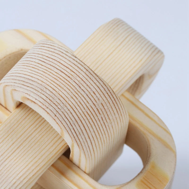 Boho Wooden Knot Decor – Hand-Carved 3-Link Wood Ornament for Farmhouse, Office & Rustic Home Styling