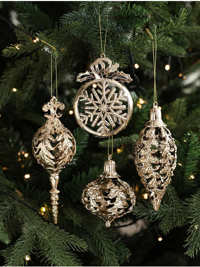 Xmas Ornament Ball Butterfly Dragonfly Angel Snowflake Gold Plastic Xmas Baubles Christmas Hanging Decor Christmas Tree Ornament