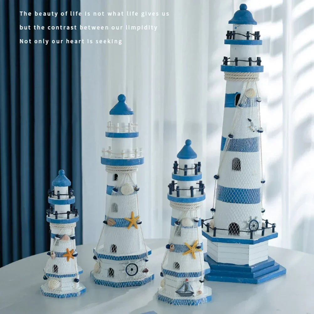 Mediterranean Wooden Lighthouse Decor – Creative Marine-Style Home Ornament & Nautical Gift for Kids and Living Rooms