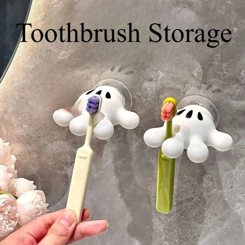 Toothbrush holder and multi-functional traceless suction hook for bathroom towel hanging and data cable home decoration