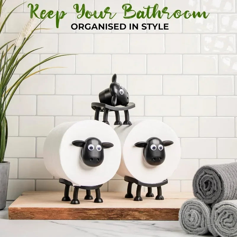 Funny Sheep Toilet Paper Holder – 3D Printed Black Free-Standing Bathroom Roll Stand, Cute & Humorous Home Decor (1/3PCS)