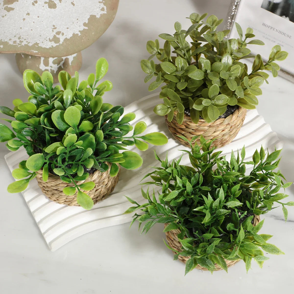 3pcs Green Artificial Plants Grass Woven Small Potted Plants Home Decoration home decor  home decoration  plants