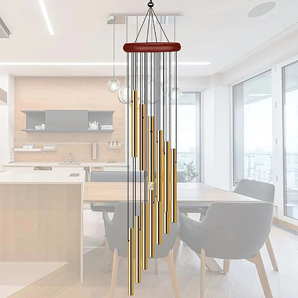 12-Tube Aluminum Alloy Wind Chime – Gold/Silver Bell Chimes with Hook for Outdoor Home, Garden, Wedding & Memorial Decor