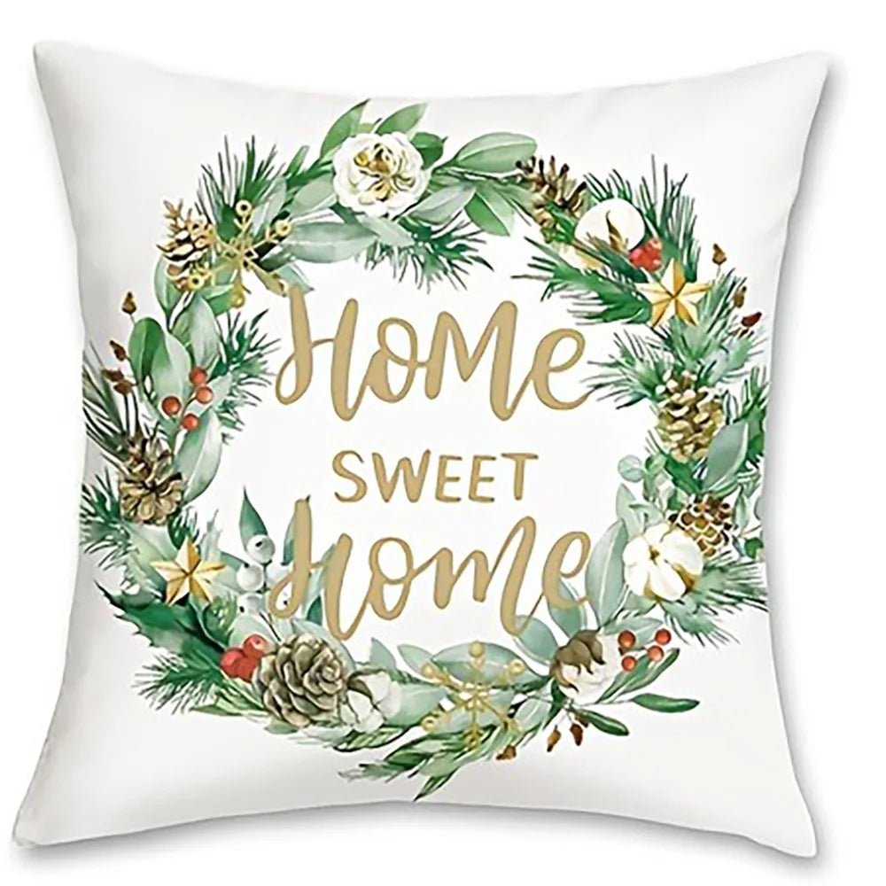 Christmas Themed Pillow Covers: Merry Christmas, Pine Tree Prints, Home Sweet Home Wreath Sofa bed cushion cover,home decoration