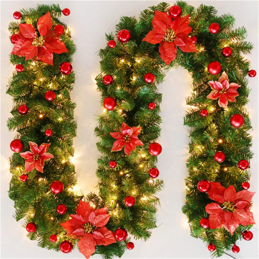 2.7M 5 Colors Christmas Decorations Garland Decoration Rattan Lights Wreath Decorated Mantel Fireplace Stairs Wall Door Decor