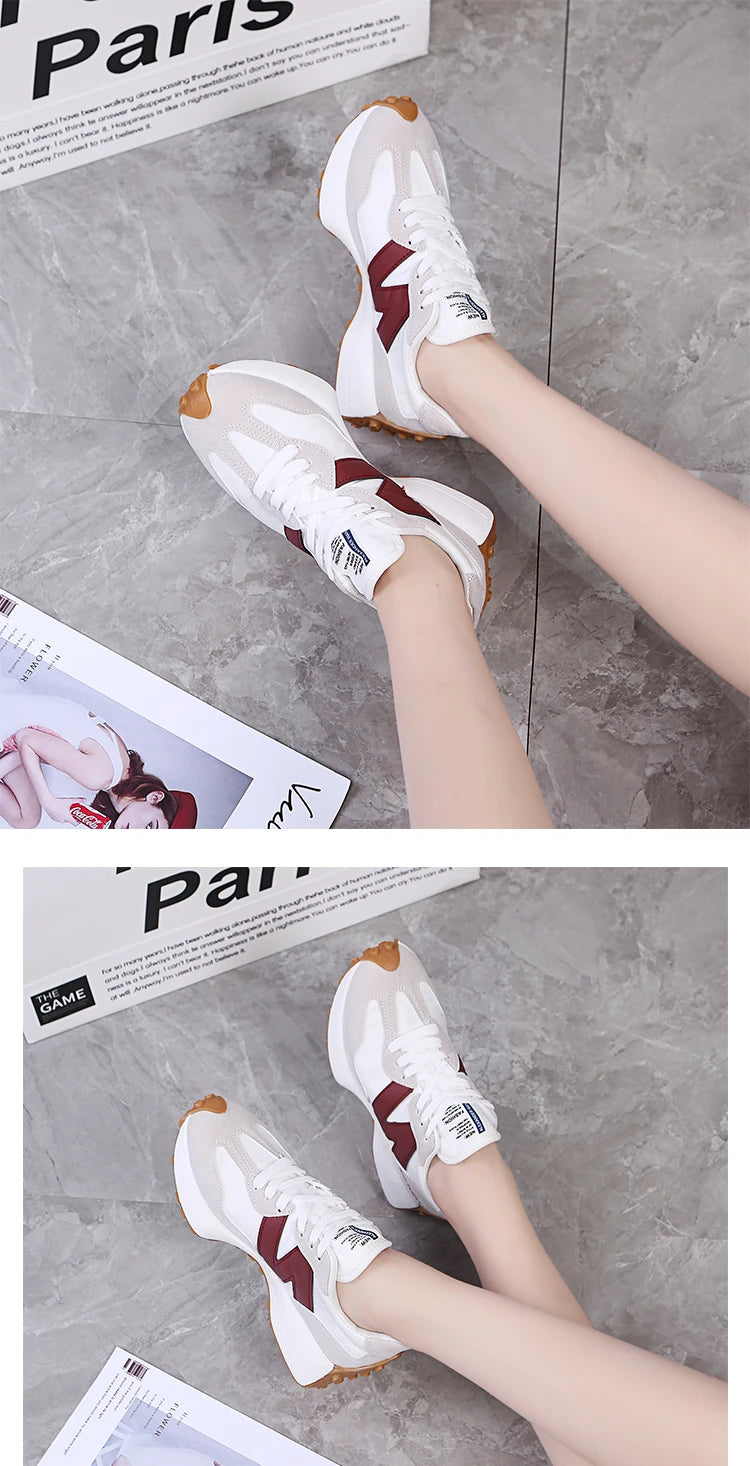 Women’s Casual Sneakers – Autumn Fashion Breathable Lace-Up Sports Shoes, Platform Walking Shoes