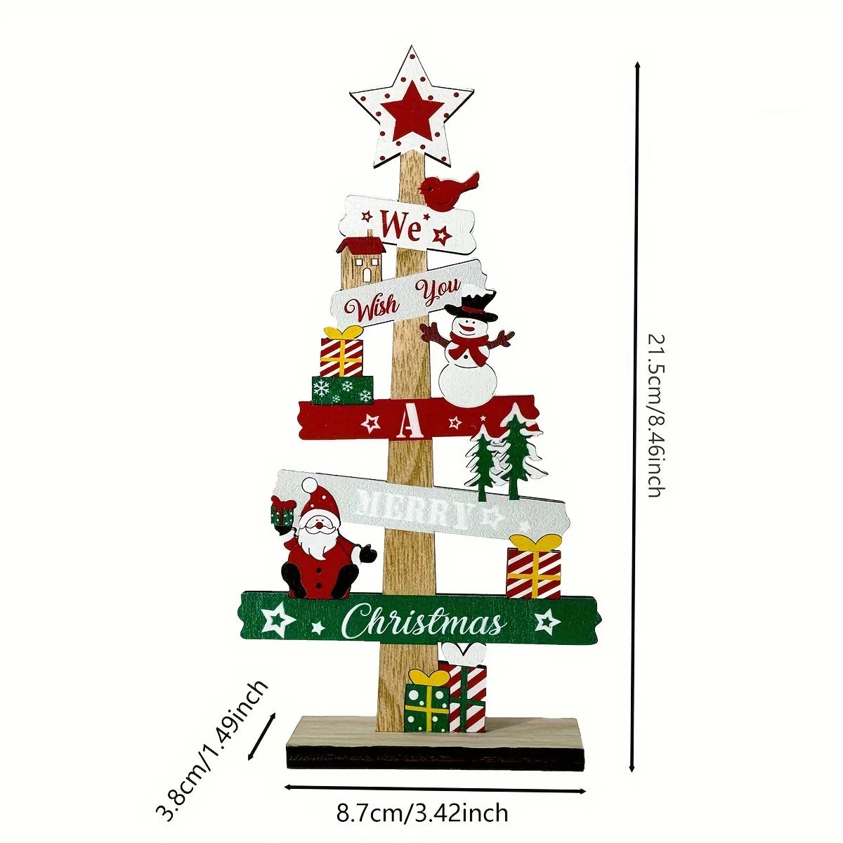 Christmas Wooden Tabletop Decoration, Festive Mini Tree with Santa, Snowman, and Gifts,Manufactured Wood Seasonal Decor