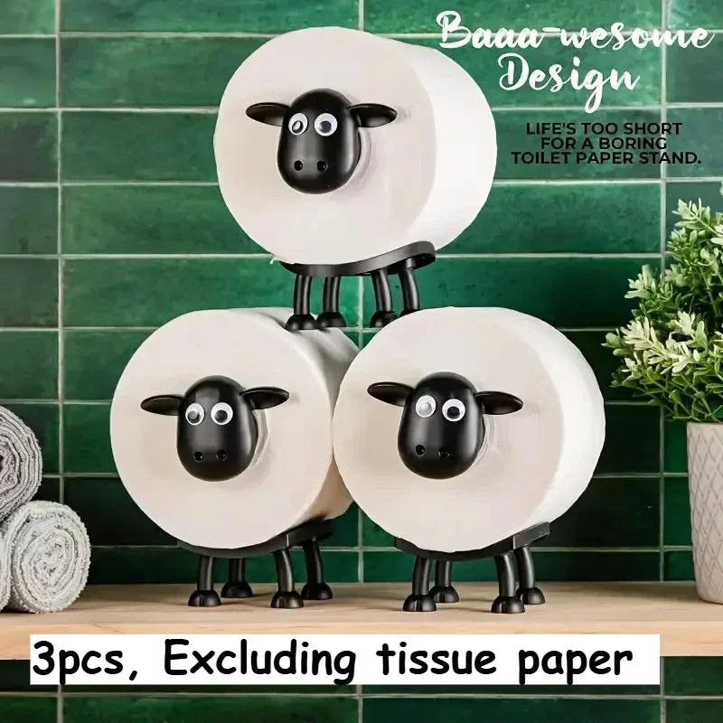 Funny Sheep Toilet Paper Holder – 3D Printed Black Free-Standing Bathroom Roll Stand, Cute & Humorous Home Decor (1/3PCS)